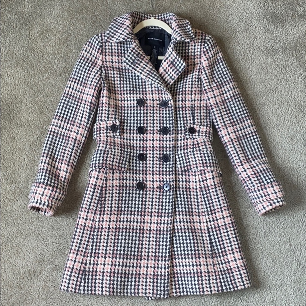 Club Monaco Pink and Gray Tartan Pea Coat Sz XS